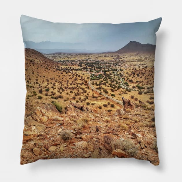 Village over the Mountain Pillow by Tilila