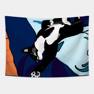 Cute Tuxedo Cat laying on the couch Copyright by TeAnne Tapestry