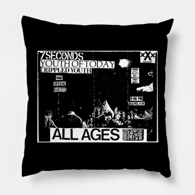 1986 Straight Edge Hardcore Show (Boston, MA) Pillow by Scum & Villainy