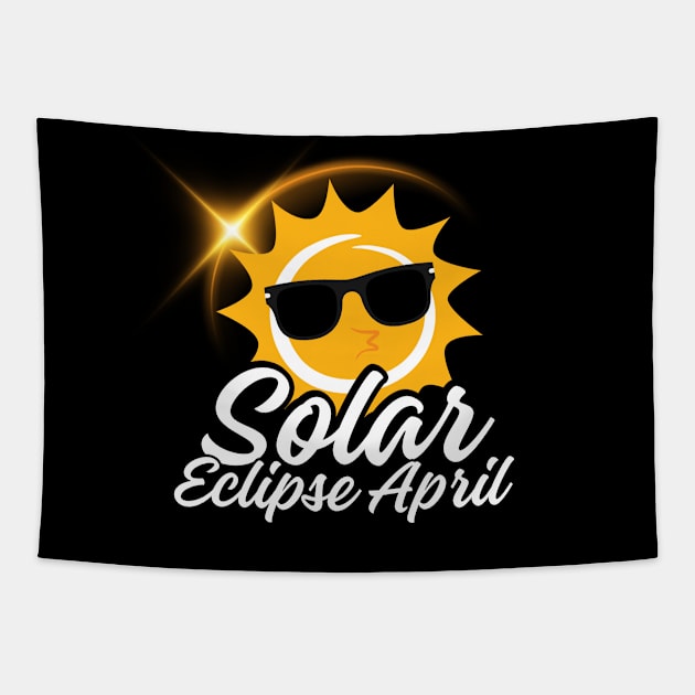Solar Eclipse April 04 08 2024 Sun Wearing Glasses Tapestry by Vinthiwa