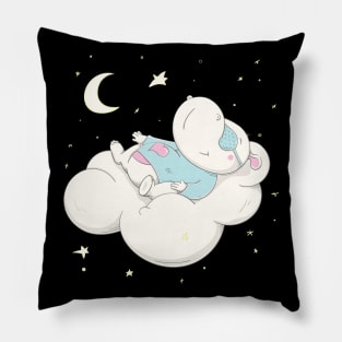 Lovely cute hippo is sleeping on a white cloud Pillow