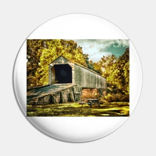 Covered Bridge Fall Scene Pin