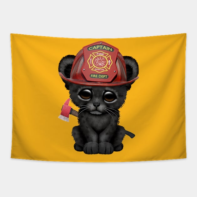 Cute Black Panther Cub Firefighter Tapestry by jeffbartels