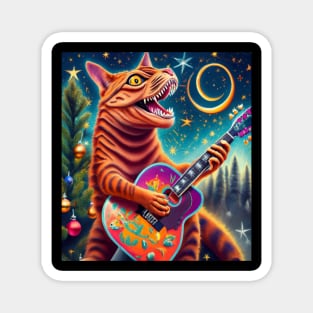 Christmas tree cat dinosaur playing guitar Magnet