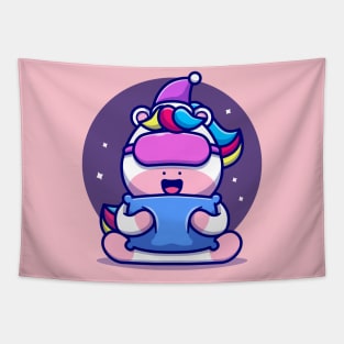 Cute Unicorn Sleeping With Pillow Cartoon Tapestry