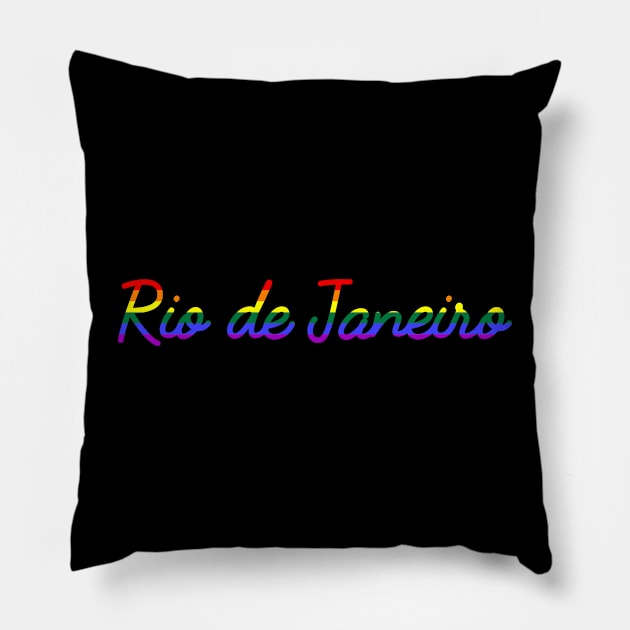 Rio de Janeiro LBGT Pride Parade Rainbow Flag Pillow by Scar