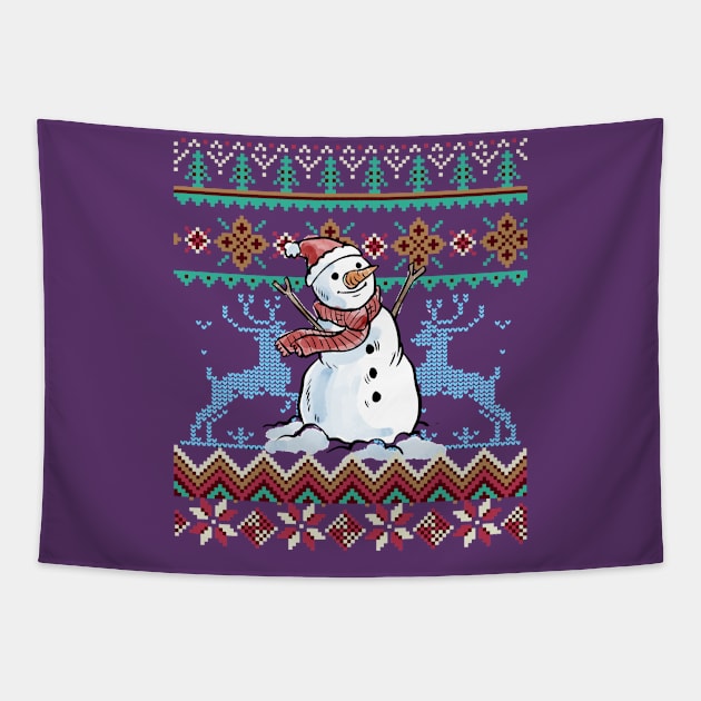 Ugly Sweater Style Snowman Print Tapestry by letnothingstopyou