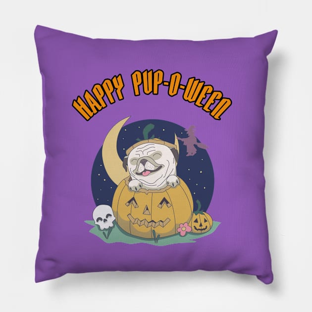 Happy Pup-O-Ween ! Cute Dog Lovers Halloween Design Pillow by PsychoDynamics