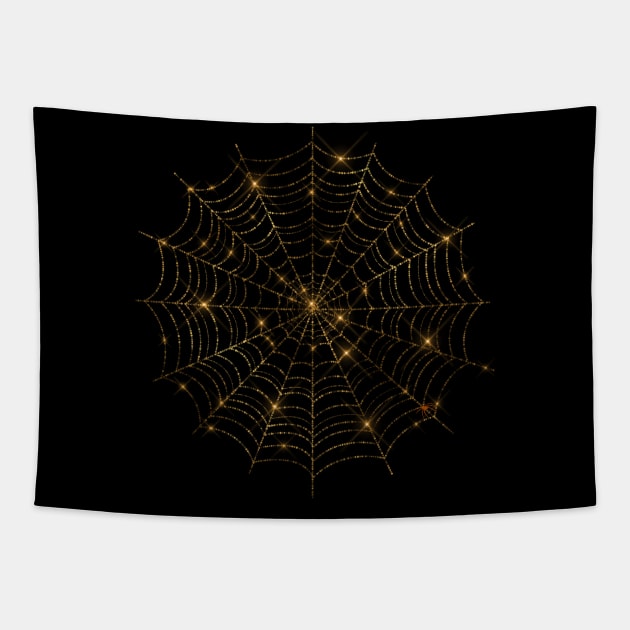 Gold Spiders web Tapestry by My Tiny Apartment