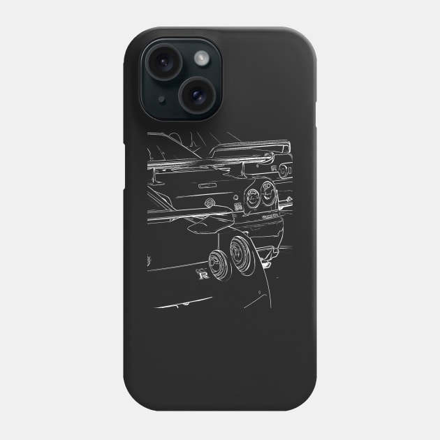 Skyline R32 R33 R34 GTR Wireframe White Phone Case by Auto-Prints