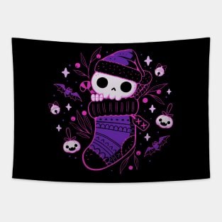 Creepy Cute Christmas Stocking Skull Tapestry