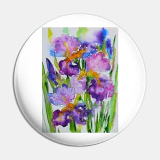 Irises Flowers Watercolor Painting Pin