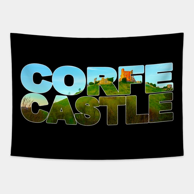 CORFE CASTLE - Ruins, Dorset, England Tapestry by TouristMerch