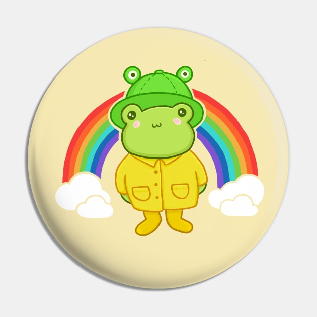 Step into a Magical World with Our Cool Frog in a Frog Hat Standing Proudly Under a Vibrant Rainbow Pin by Ministry Of Frogs