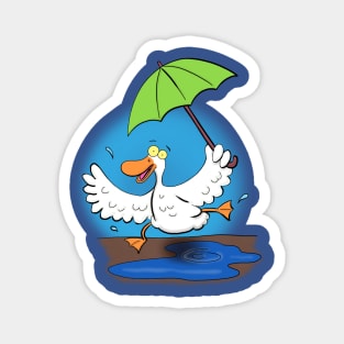 Funny duck dancing with umbrella cartoon Magnet