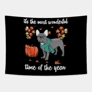 French Bulldog Dog Autumn Fall Most Wonderful Time Maple Tapestry