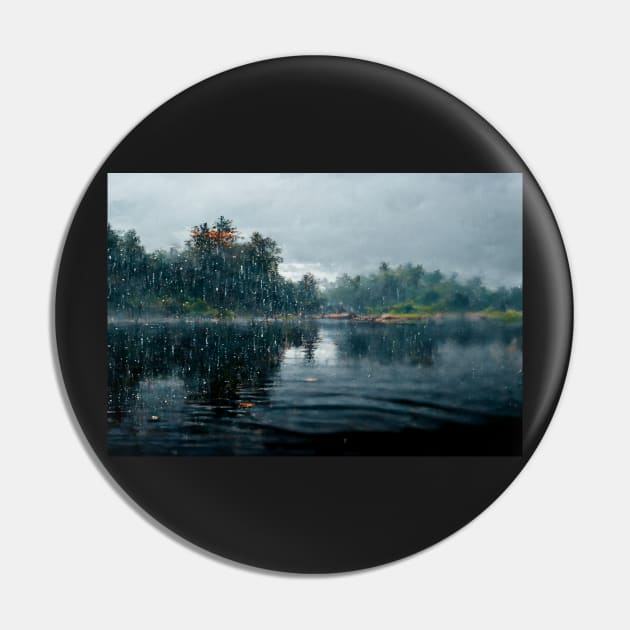 Foggy Lake Falling Raindrops On A Rainy Autumn Day Pin by Unwind-Art-Work