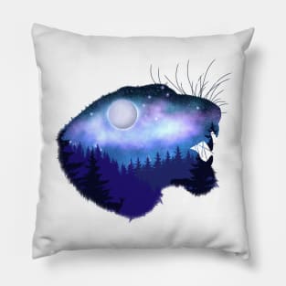 Blue Tiger Head Silhouette Pillow