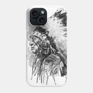 Black and White Watercolor Portrait-Native American Chief Profile Phone Case