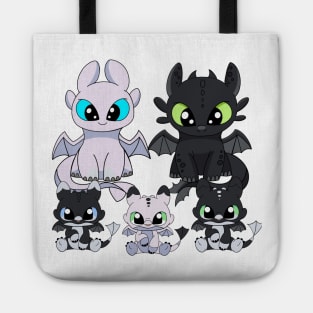 Family dragons, how to train your dragon Toothless & Light fury, night fury babies Tote