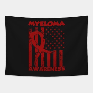 Myeloma Awareness Flag Burgundy Ribbon In This Family No One Fights Alone Tapestry