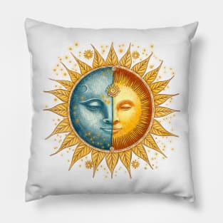 Sun and moon face hand drawn illustration. Zodiac sign. Pillow