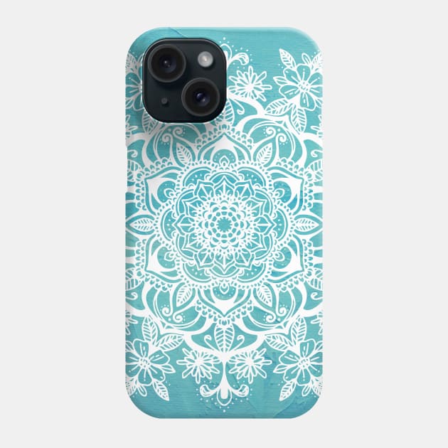 Teal Blue Flower Mandala Tapestry Pattern Phone Case by aterkaderk