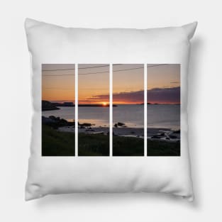 Wonderful landscapes in Norway. Nordland. Beautiful scenery of a sunset with midnight sun on the sea on the Lofoten Islands. Summer sunny day Pillow