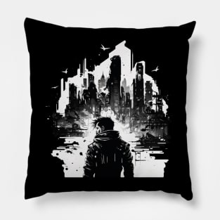 cyber black-white Pillow