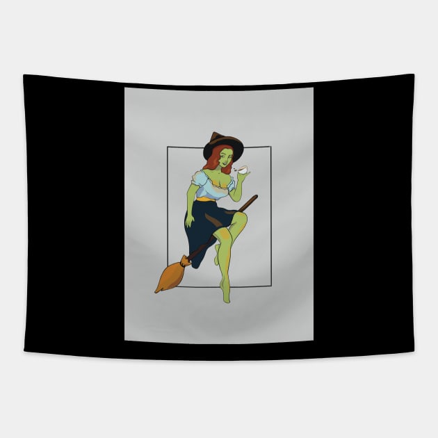 Wicked Witch On Her Broom Tapestry by SkullFern