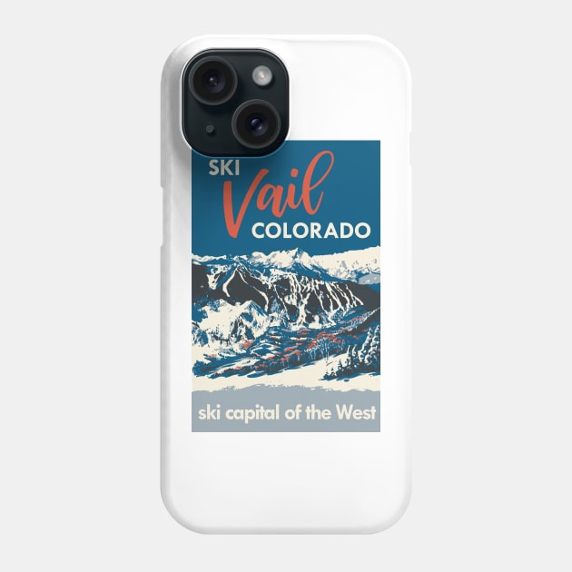 Blue Vail Colorado Vintage Ski Poster Phone Case by ROEDERcraft