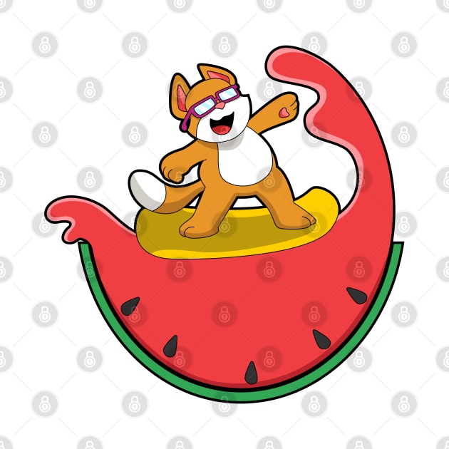 Cat as Surfer with Watermelon by Markus Schnabel