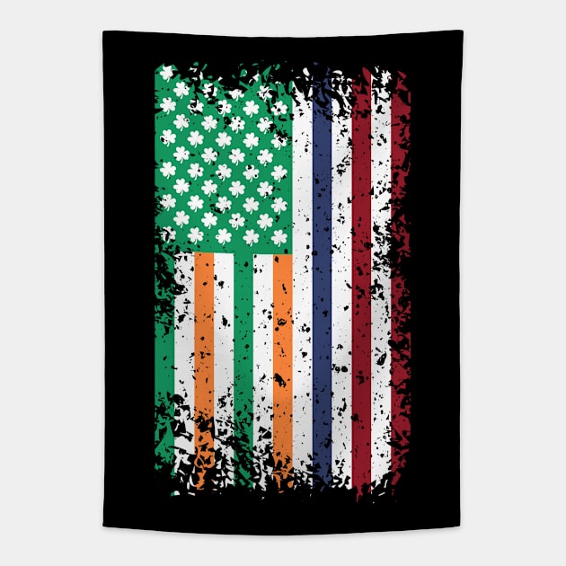 Irish American Flag & Shamrock Leaves Tapestry by Teeziner