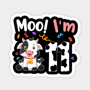 Moo I'm 11 11th Birthday Funny Cute Cow Sounds Toddler Magnet