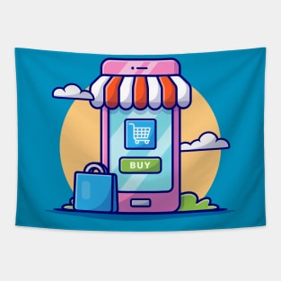 Online Shopping Cartoon Vector Icon Illustration Tapestry