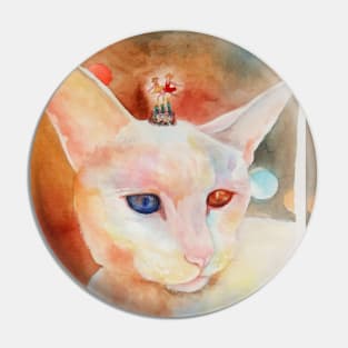 Birthday Watercolor Cat Pin