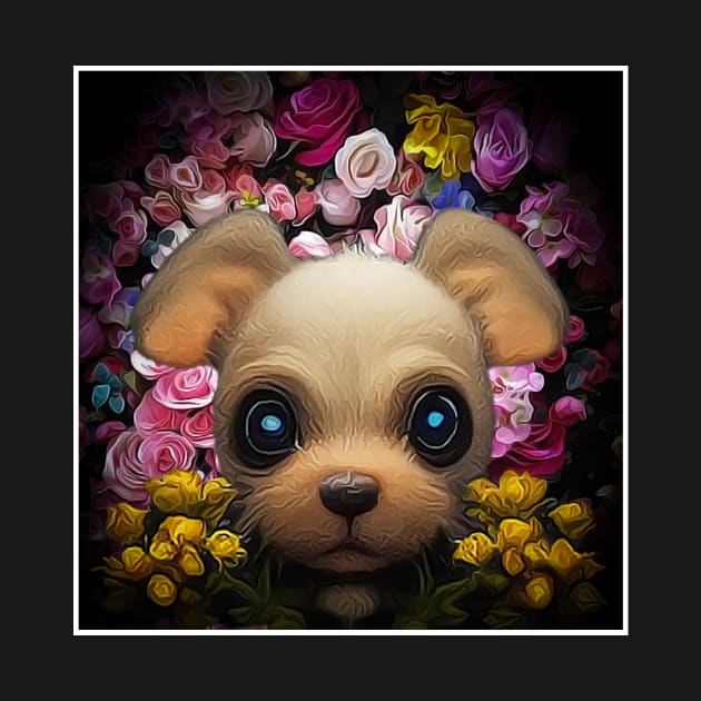 puppy in the middle of flowers by ElArrogante