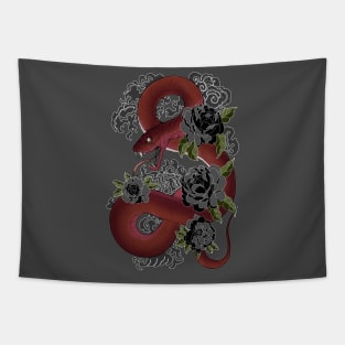 Red Snake and Black Flowers Tapestry