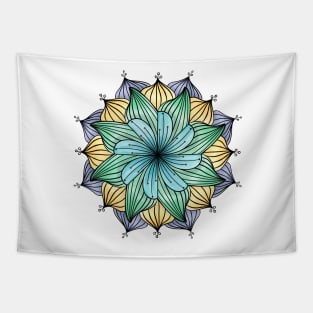 Blue, Green and Yellow Floral Mandala Tapestry