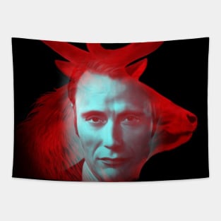 Hannibal Blood Red Stag Cross Process Double Exposure Tapestry