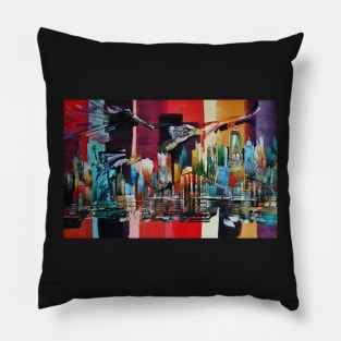 New York City Skyline Bald Eagle Pillow