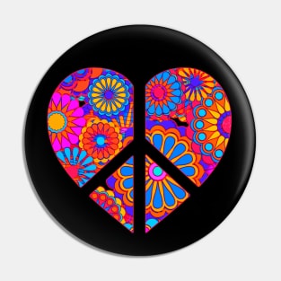 Colorful Bohemian Flower Peace Sign Heart Pin