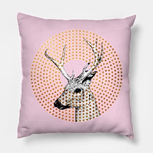 Retro Deer Head Antlers Gold Dots Pillow