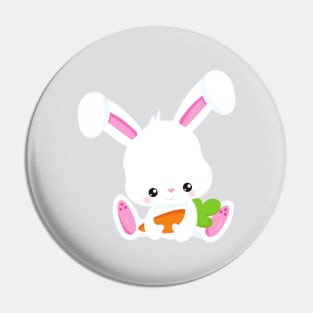 Cute Bunny, White Bunny, Little Bunny, Carrot Pin