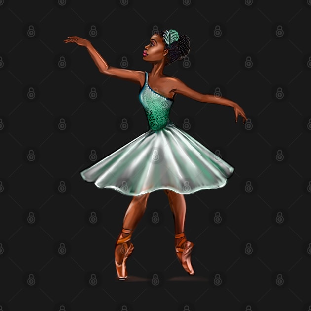 Ballerina in green tutu, ballerina doing pirouette in green coloured/coloured tutu  - brown skin ballerina by Artonmytee