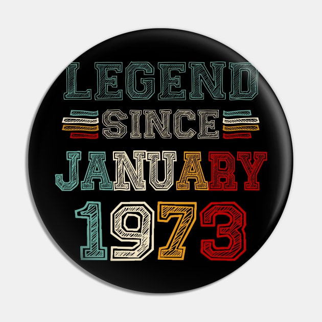 50 Years Old Legend Since January 1973 50th Birthday Pin by Gearlds Leonia