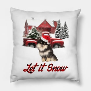 Pomeranian Let It Snow Tree Farm Red Truck Christmas Pillow