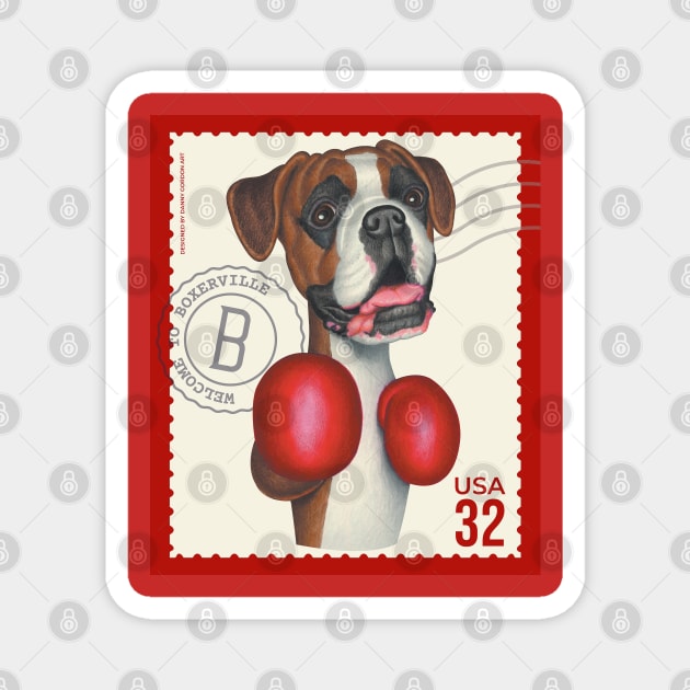 Funny Boxer Dog wearing cute Boxing Gloves Magnet by Danny Gordon Art