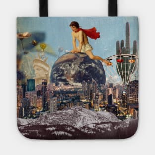 On The Pinnacle Top Of The World, Collage Surreal Art! Tote