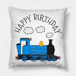 Steam Train Happy Birthday Rail Enthusiast (Blue) Pillow